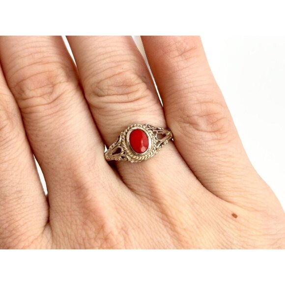 Natural Coral Cabochon Sterling Silver SW Style 925 Ring - multiple sizes - Picture 8 of 10